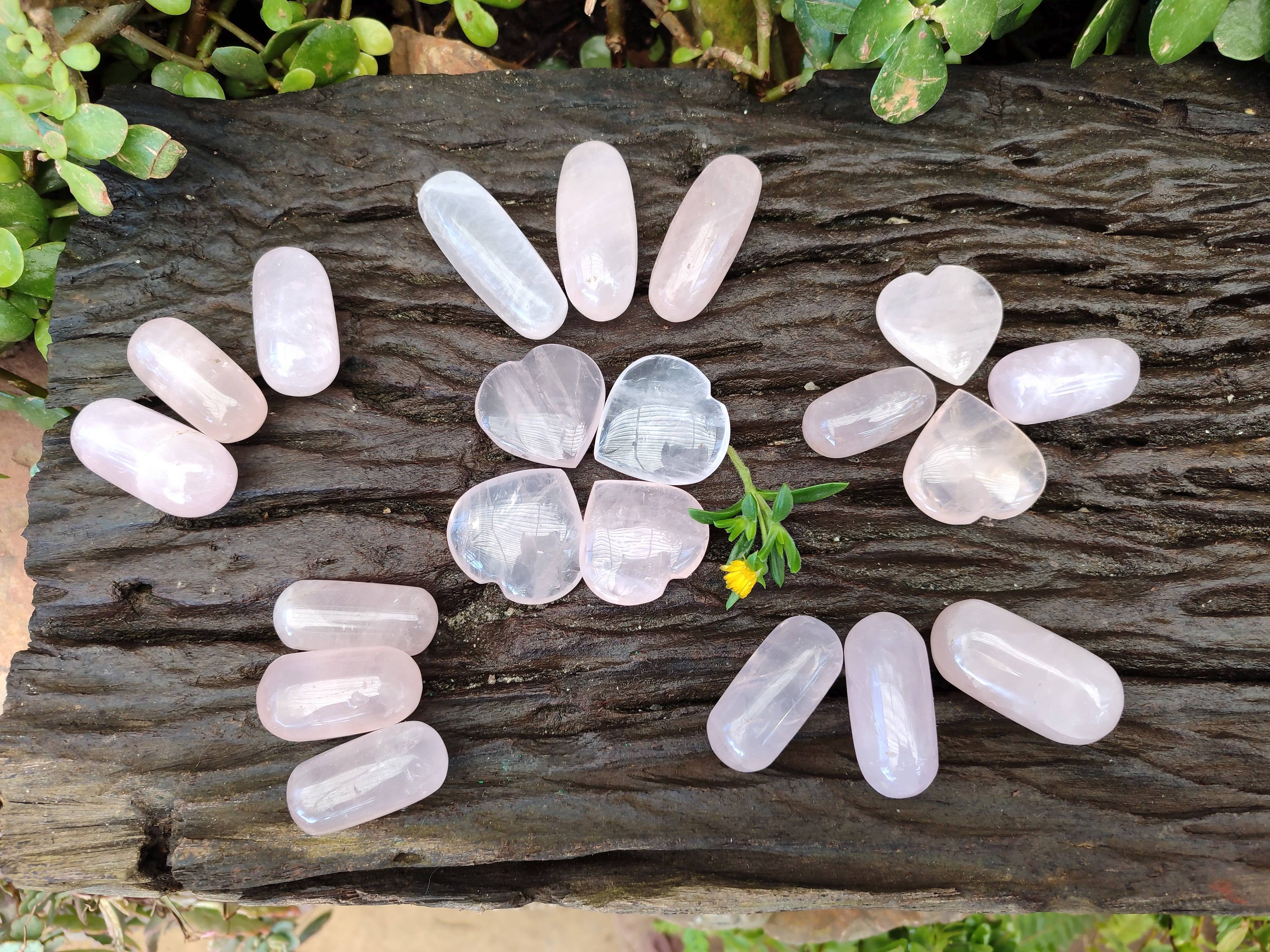 Polished Rose Quartz Hearts And Bullets x 22 From Madagascar - Toprock Gemstones and Minerals 