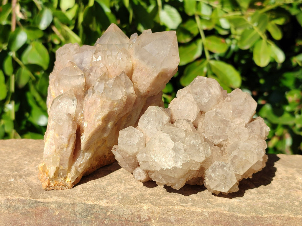 Natural Smokey Phantom Quartz Clusters x 3 From Luena, Congo - Toprock Gemstones and Minerals 