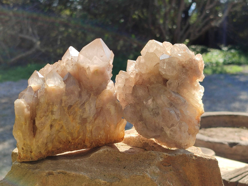 Natural Smokey Phantom Quartz Clusters x 3 From Luena, Congo - Toprock Gemstones and Minerals 