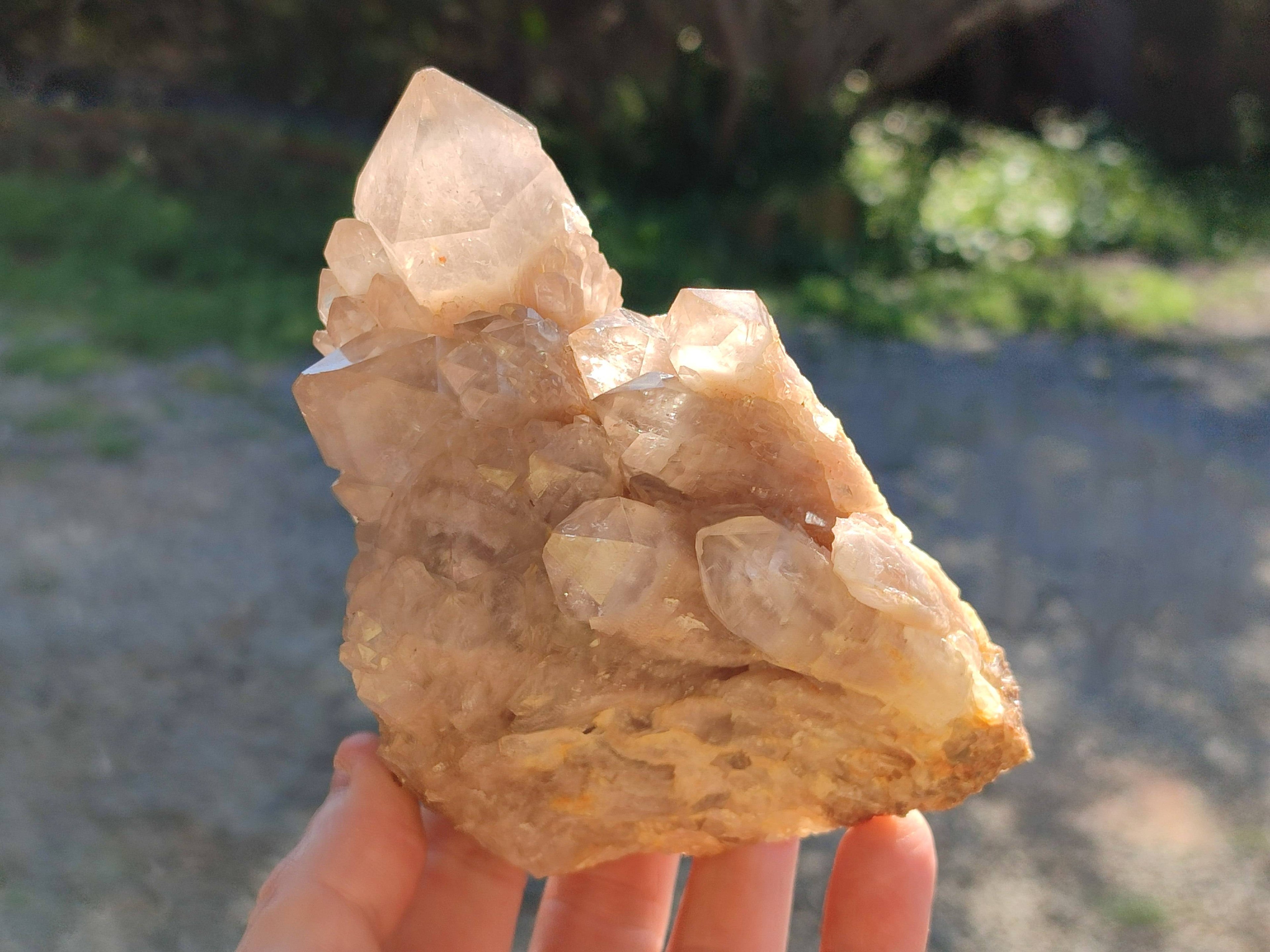 Natural Smokey Phantom Quartz Clusters x 3 From Luena, Congo - Toprock Gemstones and Minerals 