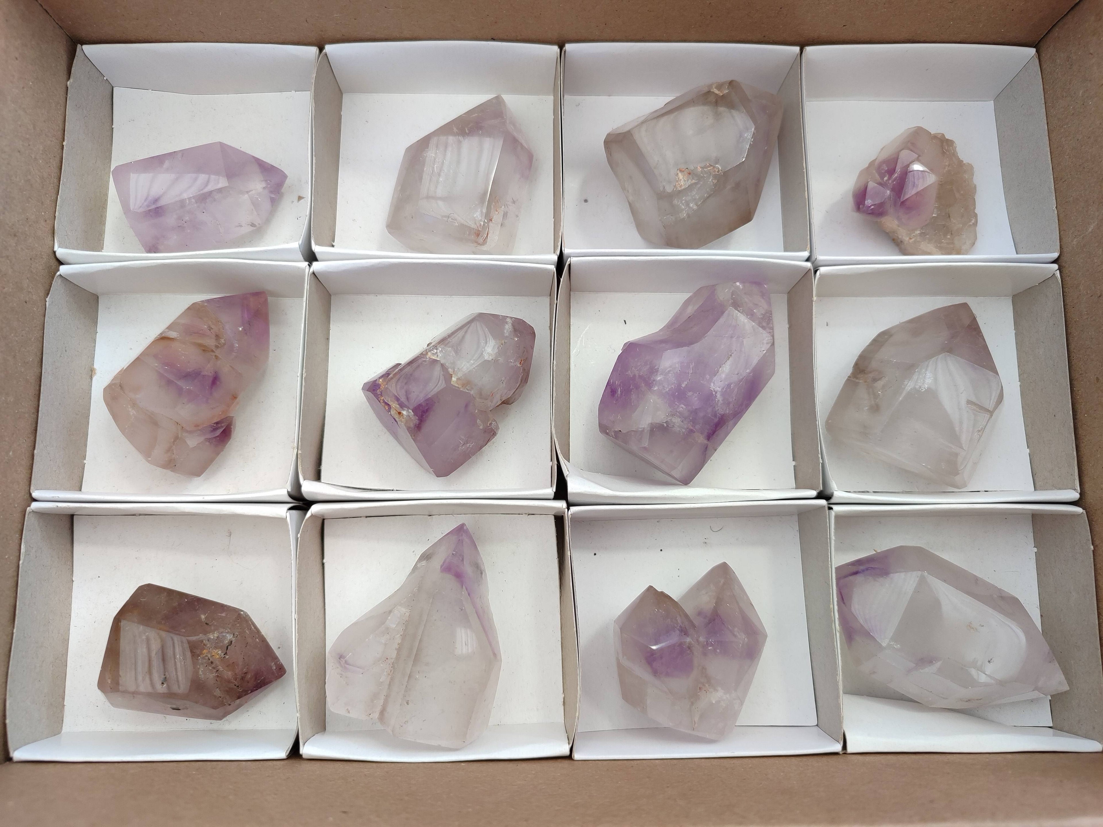 Polished Window Amethyst Crystals x 12 From Madagascar - Toprock Gemstones and Minerals 