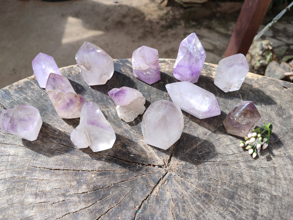 Polished Window Amethyst Crystals x 12 From Madagascar - Toprock Gemstones and Minerals 