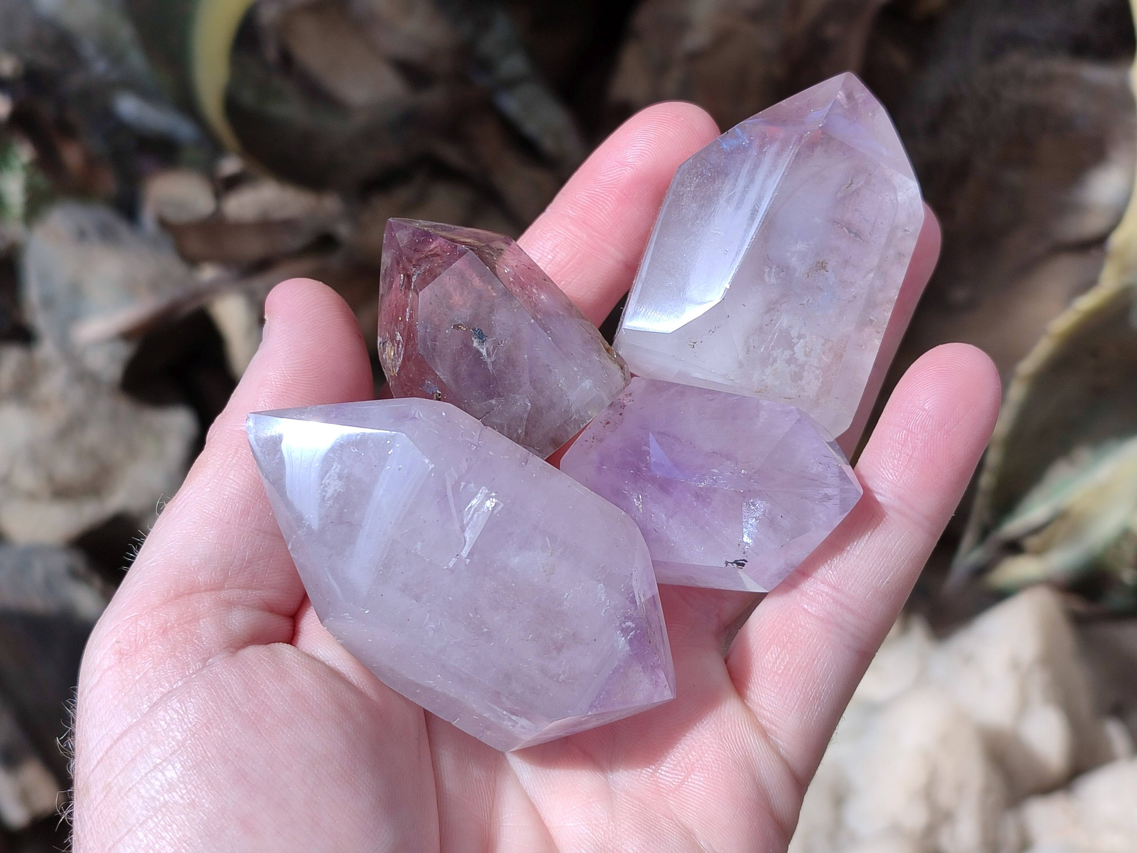 Polished Window Amethyst Crystals x 12 From Madagascar - Toprock Gemstones and Minerals 