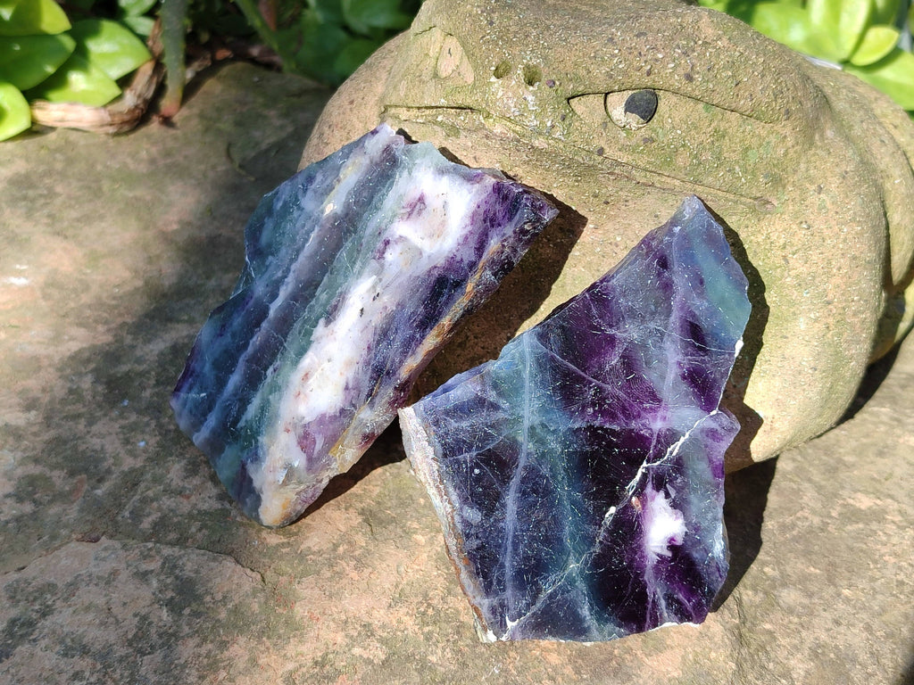 Polished Watermelon Fluorite Slices x 8 From Uis, Namibia - Toprock Gemstones and Minerals 