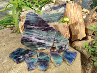 Polished Watermelon Fluorite Slices x 8 From Uis, Namibia - Toprock Gemstones and Minerals 