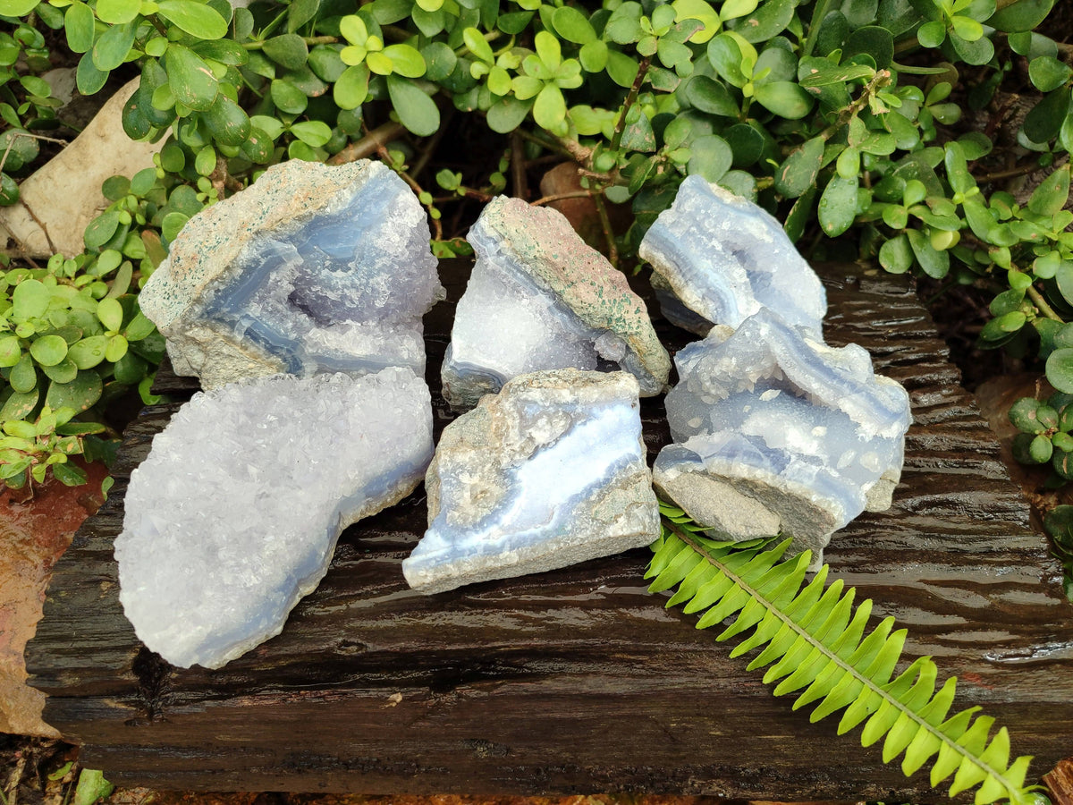 Natural Blue Lace Agate Geode Specimens x 6 From Malawi - Toprock Gemstones and Minerals 