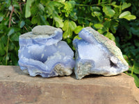 Natural Blue Lace Agate Geode Specimens x 6 From Malawi
