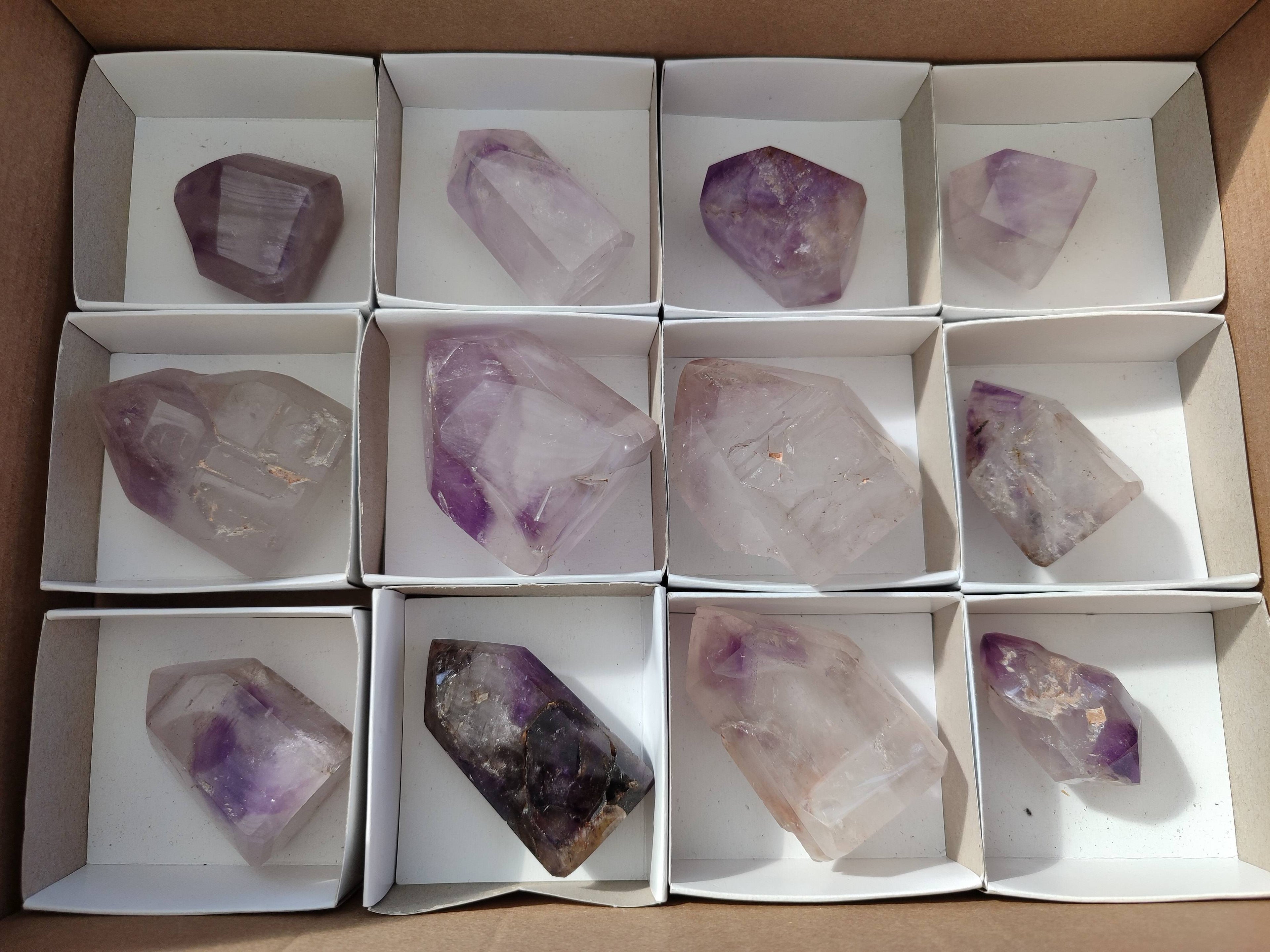 Polished Window Amethyst Crystals x 12 From Madagascar - Toprock Gemstones and Minerals 
