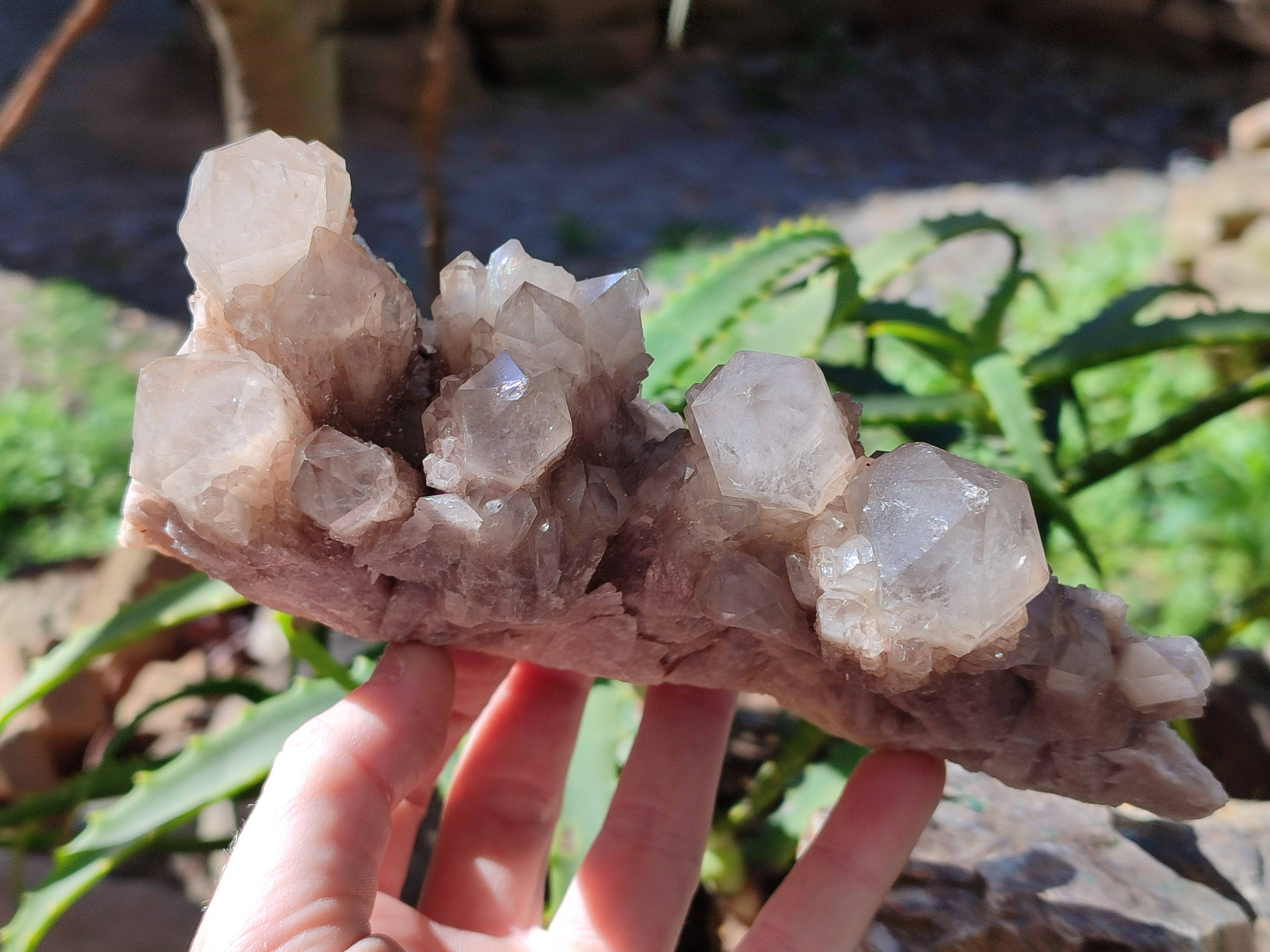 Natural Phantom Smokey Quartz Clusters x 3 From Luena, Congo - Toprock Gemstones and Minerals 