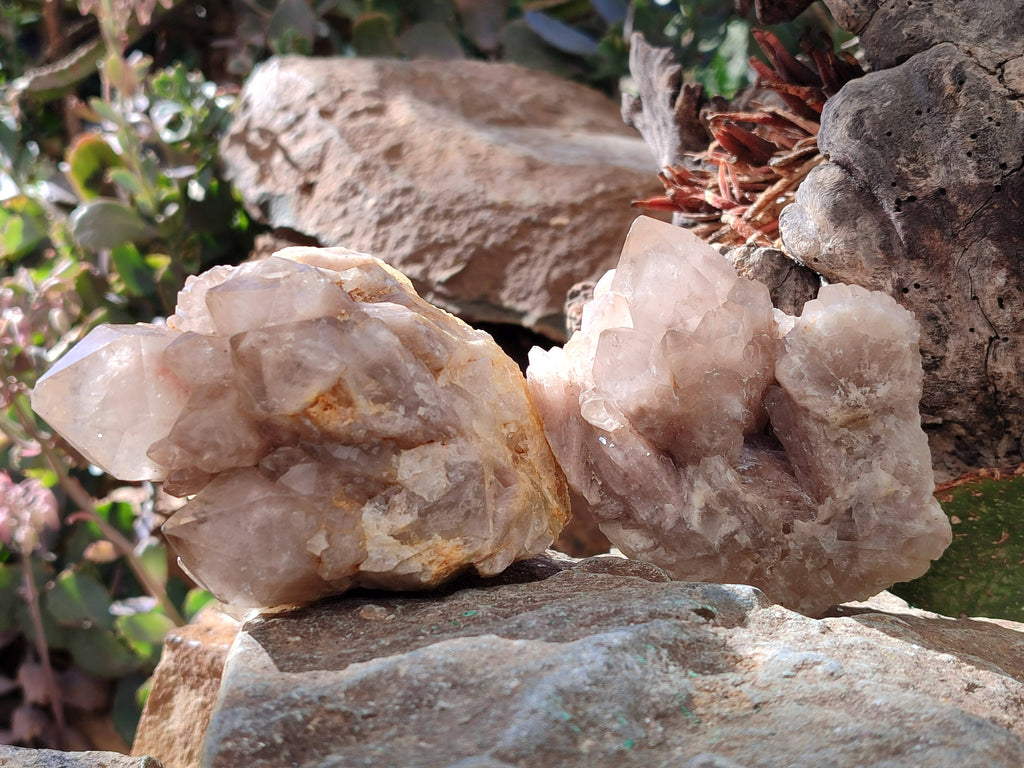Natural Phantom Smokey Quartz Clusters x 3 From Luena, Congo - Toprock Gemstones and Minerals 