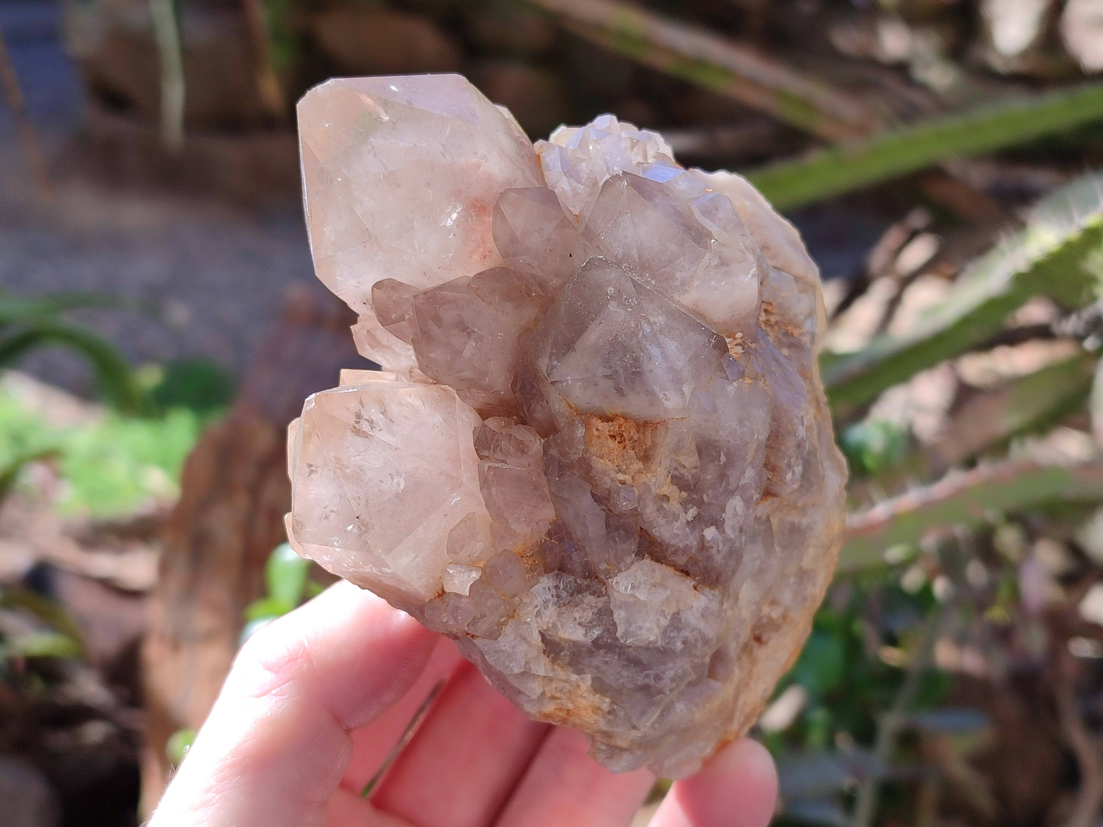 Natural Phantom Smokey Quartz Clusters x 3 From Luena, Congo - Toprock Gemstones and Minerals 