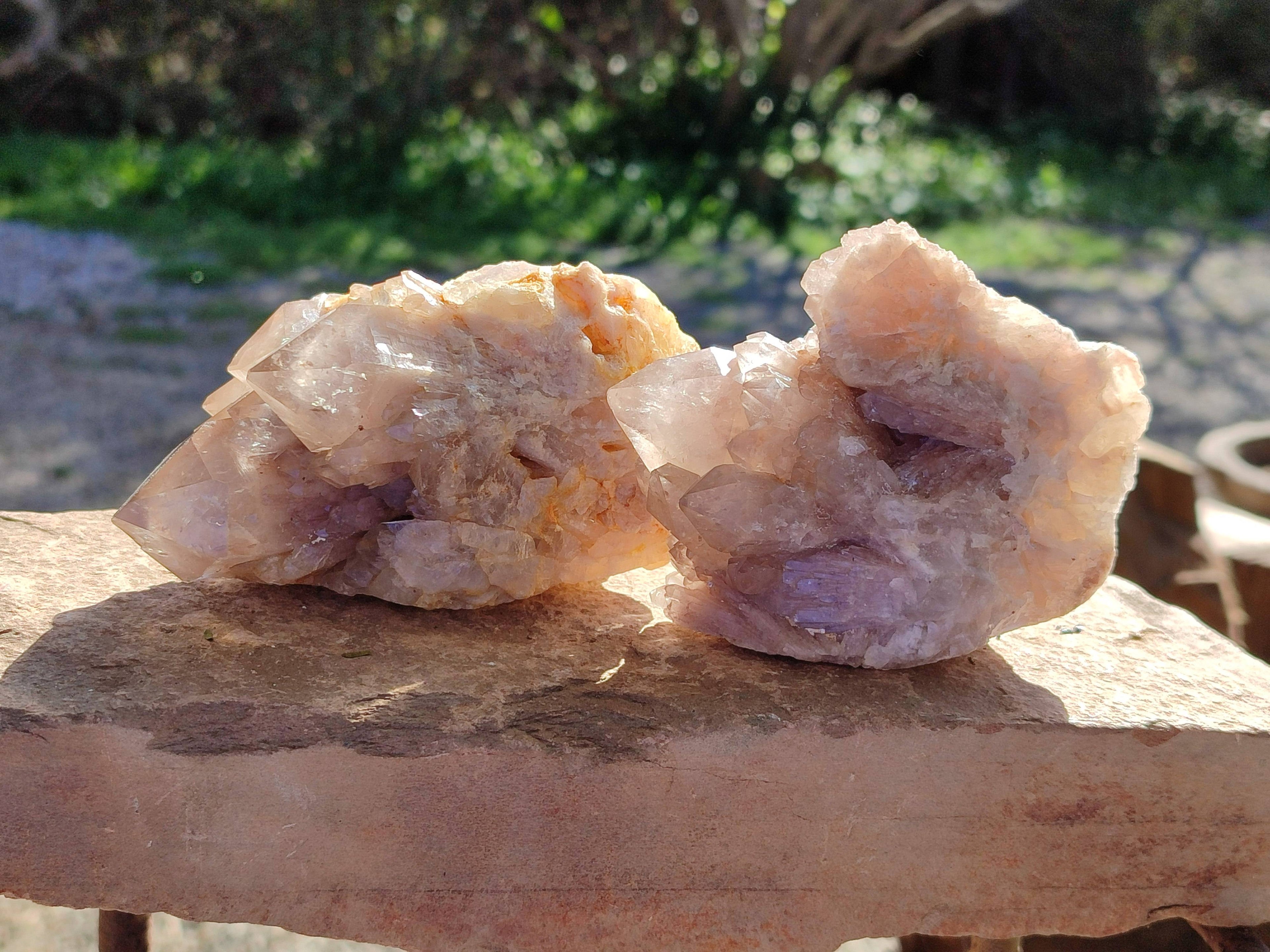 Natural Phantom Smokey Quartz Clusters x 3 From Luena, Congo - Toprock Gemstones and Minerals 