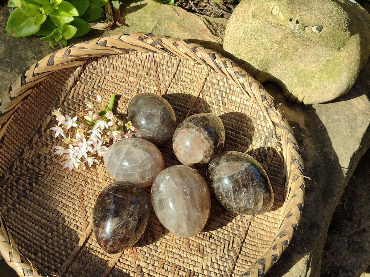 Polished Smokey Quartz Eggs x 6 From Madagascar - Toprock Gemstones and Minerals 