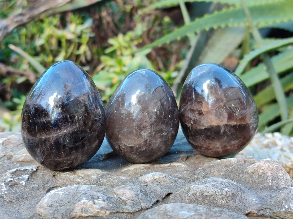 Polished Smokey Quartz Eggs x 6 From Madagascar - Toprock Gemstones and Minerals 