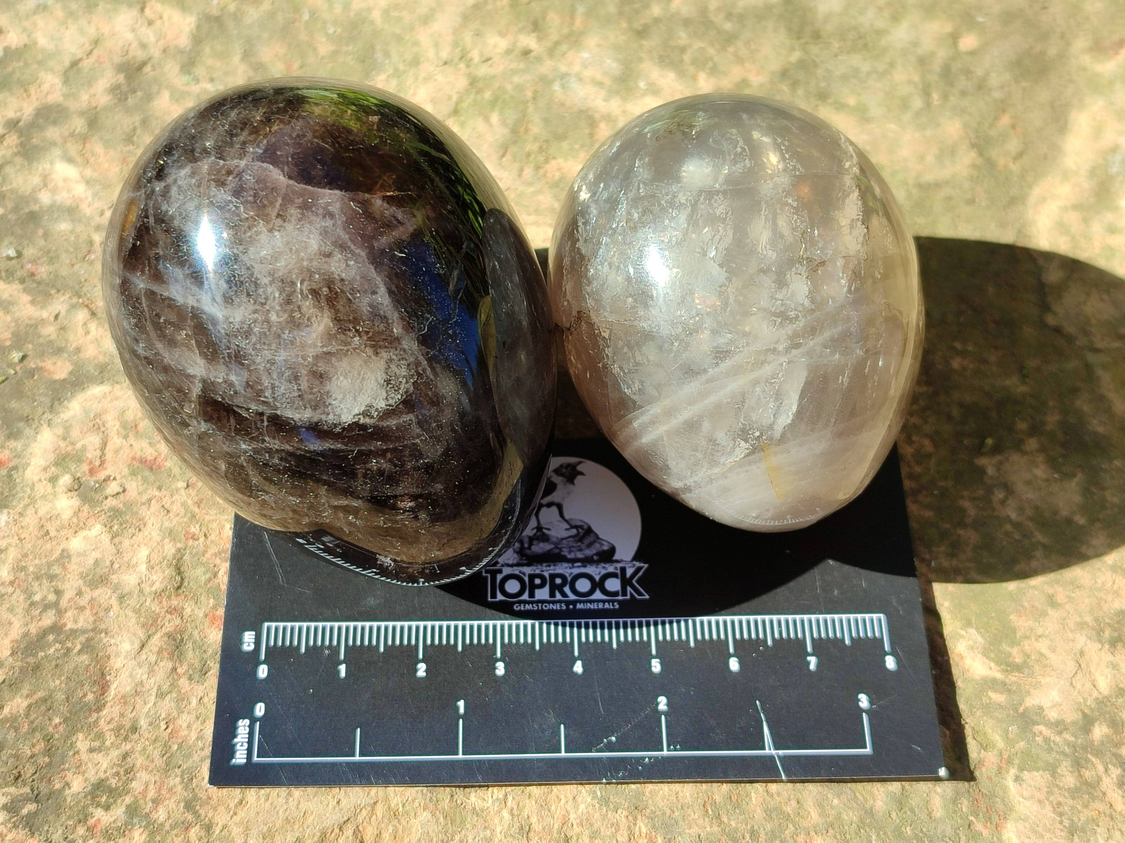 Polished Smokey Quartz Eggs x 6 From Madagascar - Toprock Gemstones and Minerals 