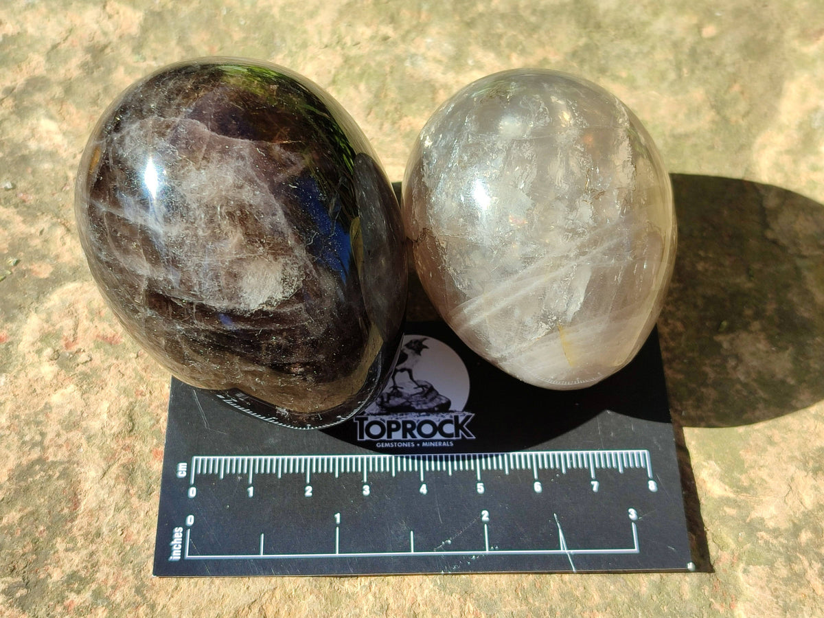 Polished Smokey Quartz Eggs x 6 From Madagascar - Toprock Gemstones and Minerals 