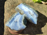 Natural Blue Lace Agate Geode Specimens x 12 From Malawi