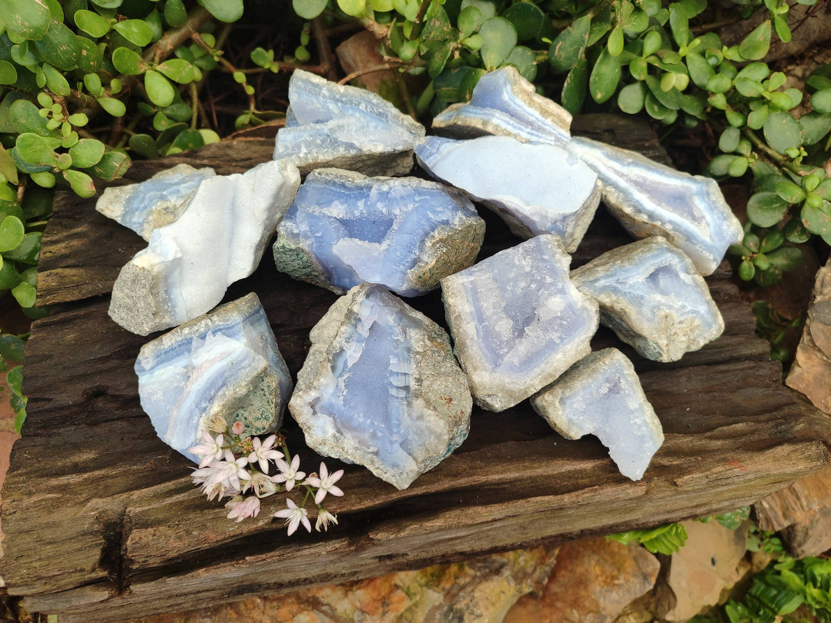 Natural Blue Lace Agate Geode Specimens x 12 From Malawi - Toprock Gemstones and Minerals 