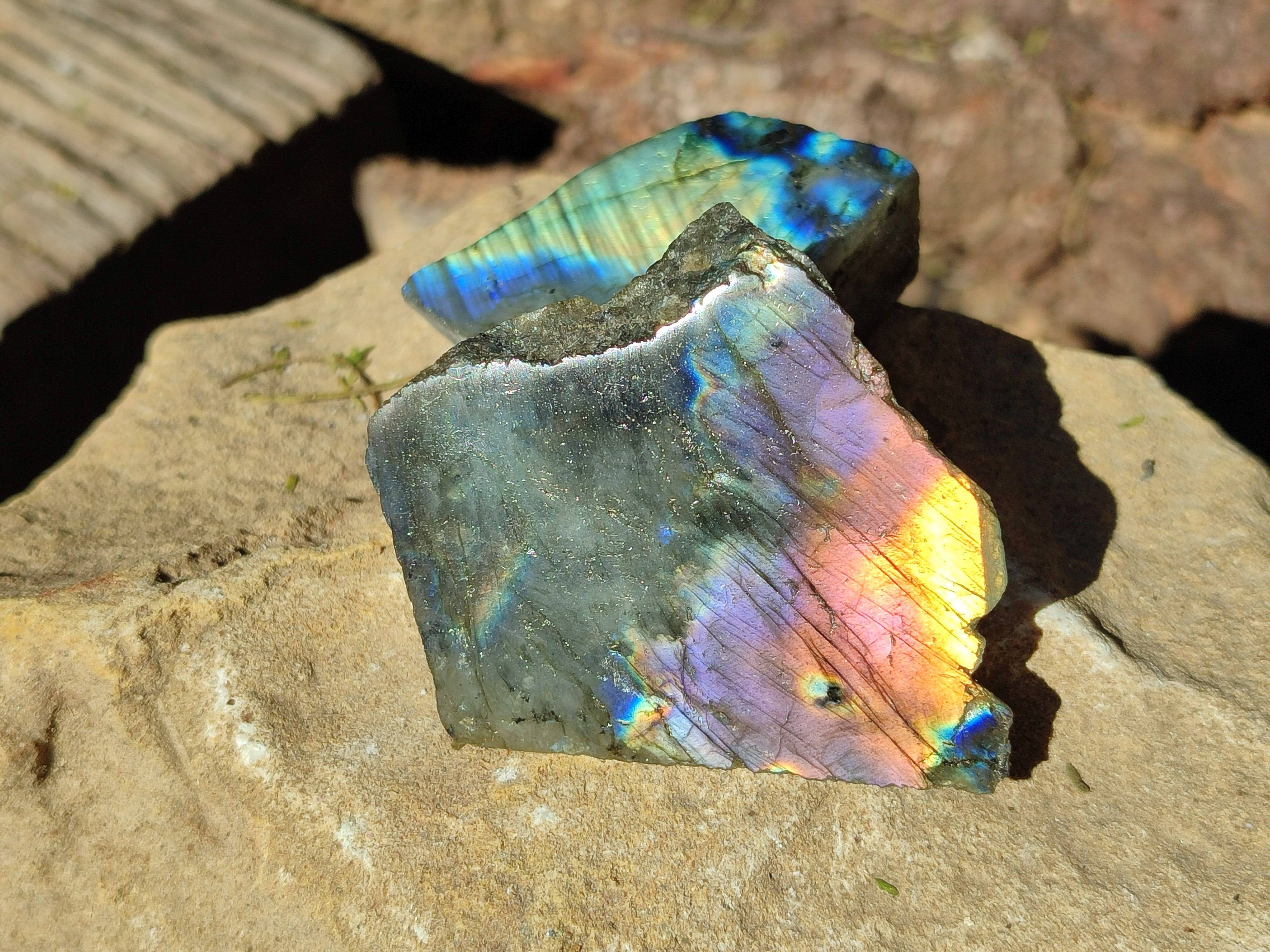 Polished On One Side Labradorite x 12 From Tulear, Madagascar - Toprock Gemstones and Minerals 