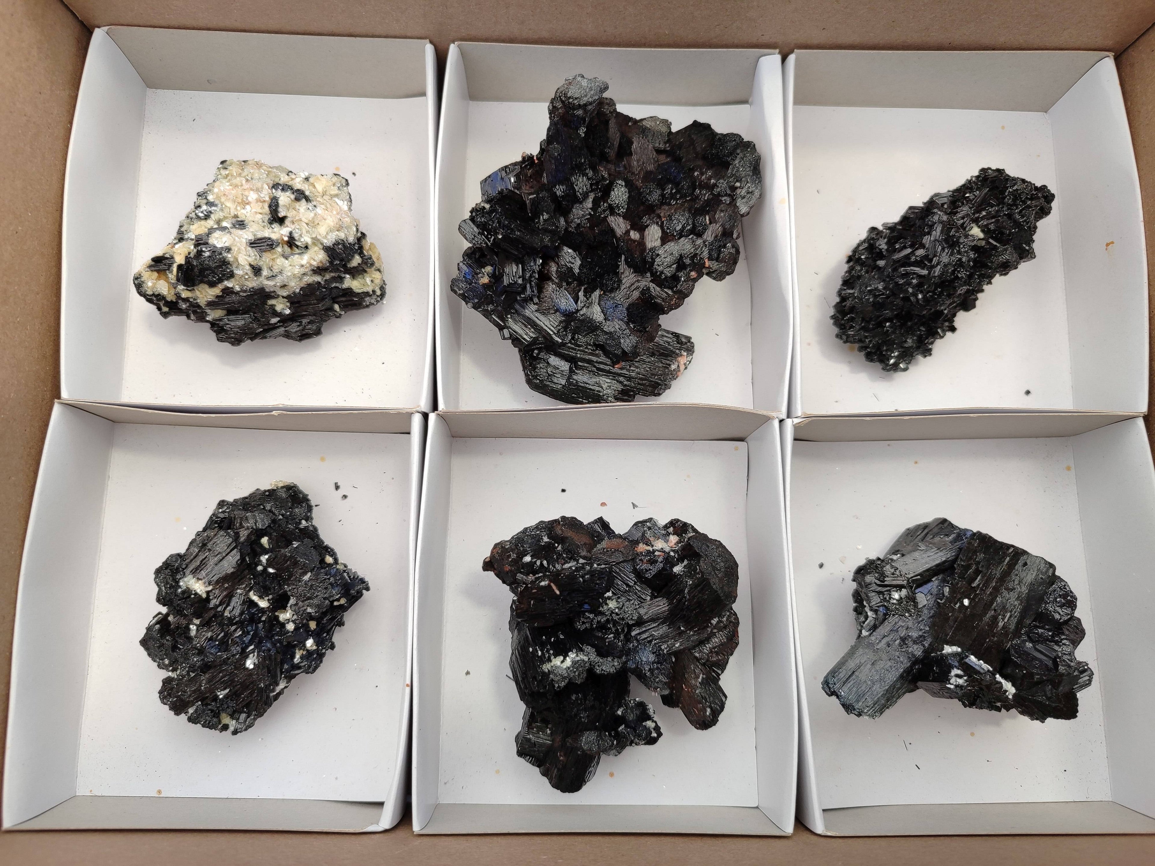 Natural Schorl Black Tourmaline Specimens x 6 From Erongo, Namibia - Toprock Gemstones and Minerals 