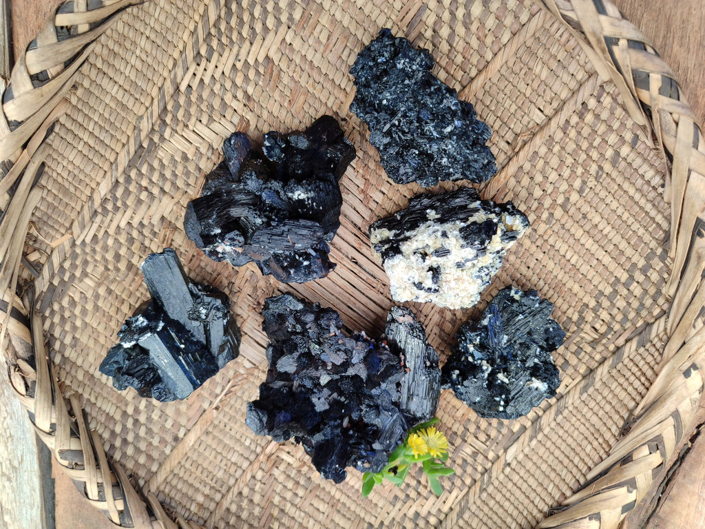 Natural Schorl Black Tourmaline Specimens x 6 From Erongo, Namibia - Toprock Gemstones and Minerals 