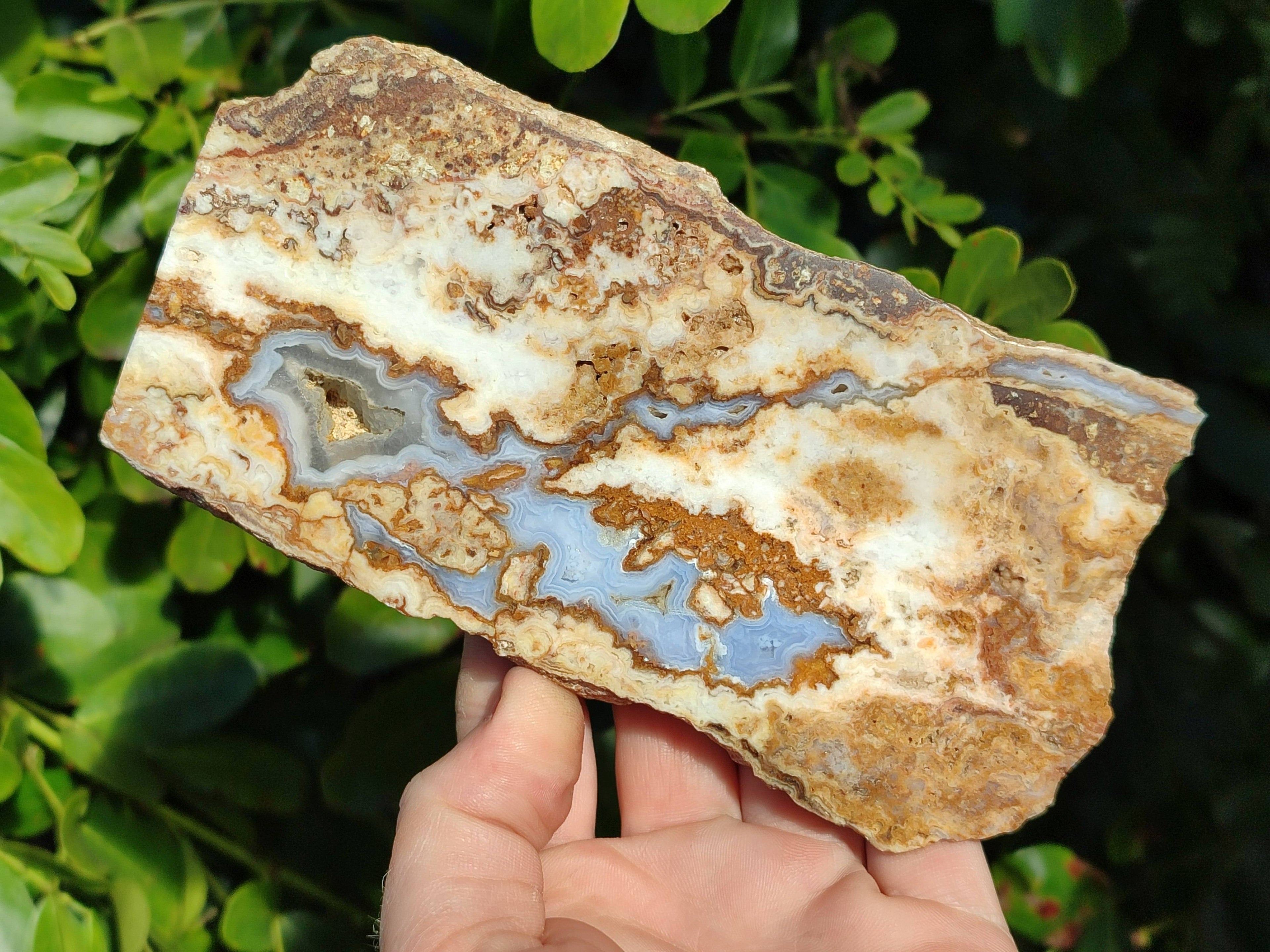 Polished On One Side 'Crazy' Blue Lace Agate x 4 From Namibia - Toprock Gemstones and Minerals 