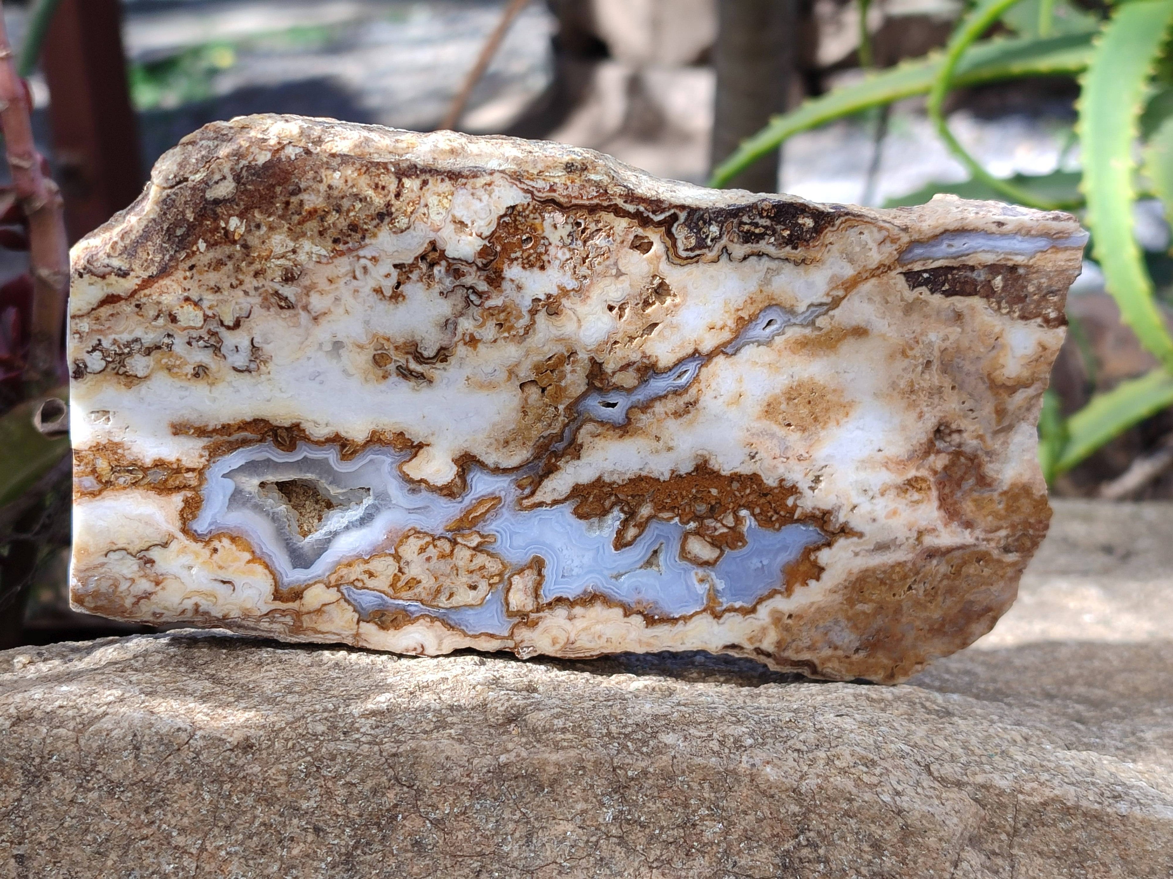 Polished On One Side 'Crazy' Blue Lace Agate x 4 From Namibia - Toprock Gemstones and Minerals 
