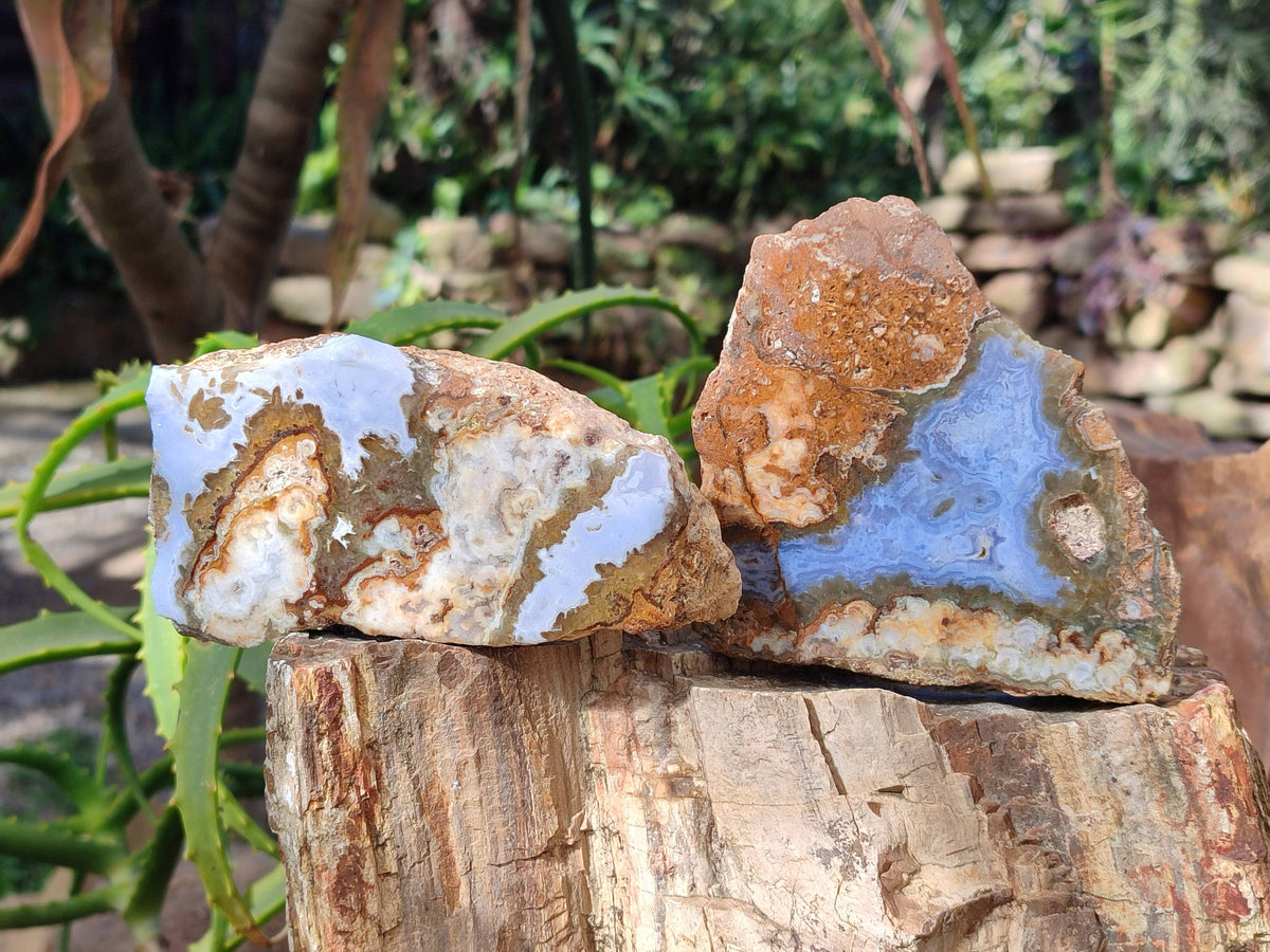 Polished On One Side 'Crazy' Blue Lace Agate x 4 From Namibia - Toprock Gemstones and Minerals 