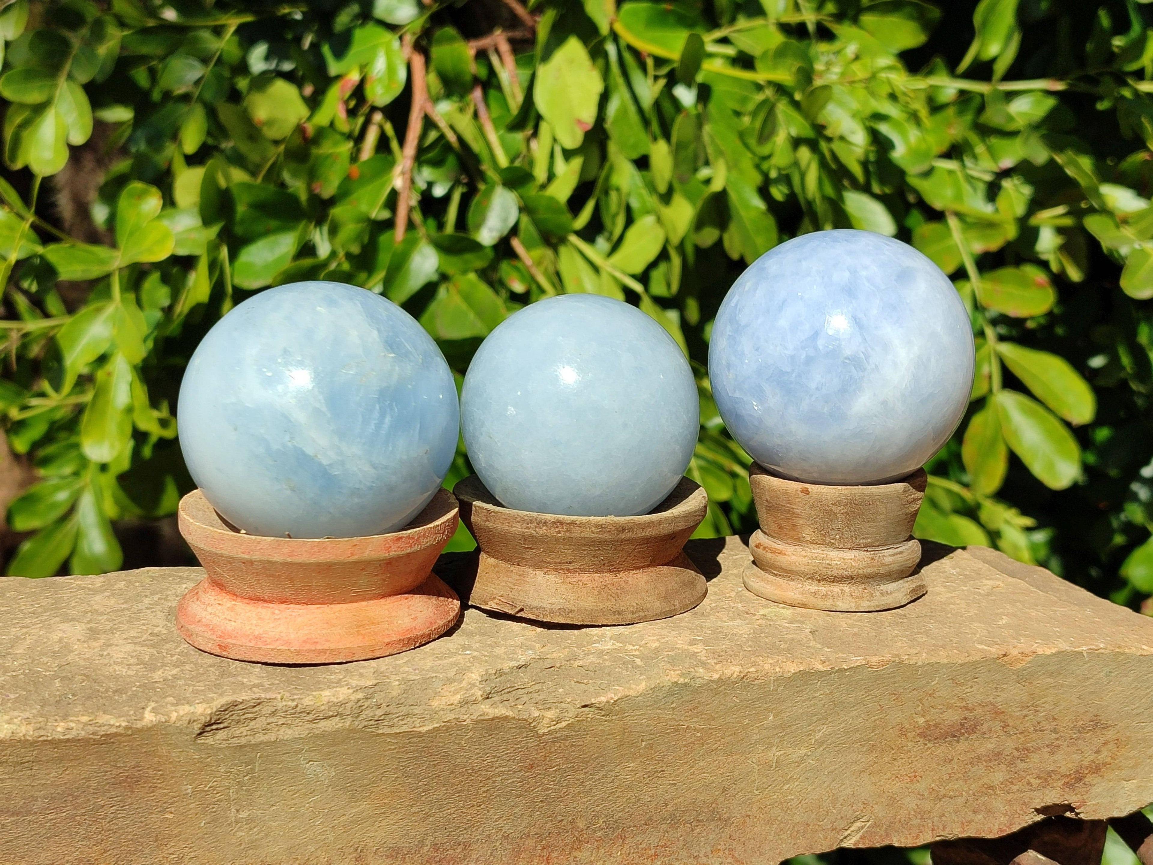 Polished Blue Calcite Spheres x 6 From Madagascar - Toprock Gemstones and Minerals 