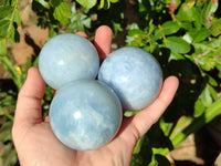 Polished Blue Calcite Spheres x 6 From Madagascar