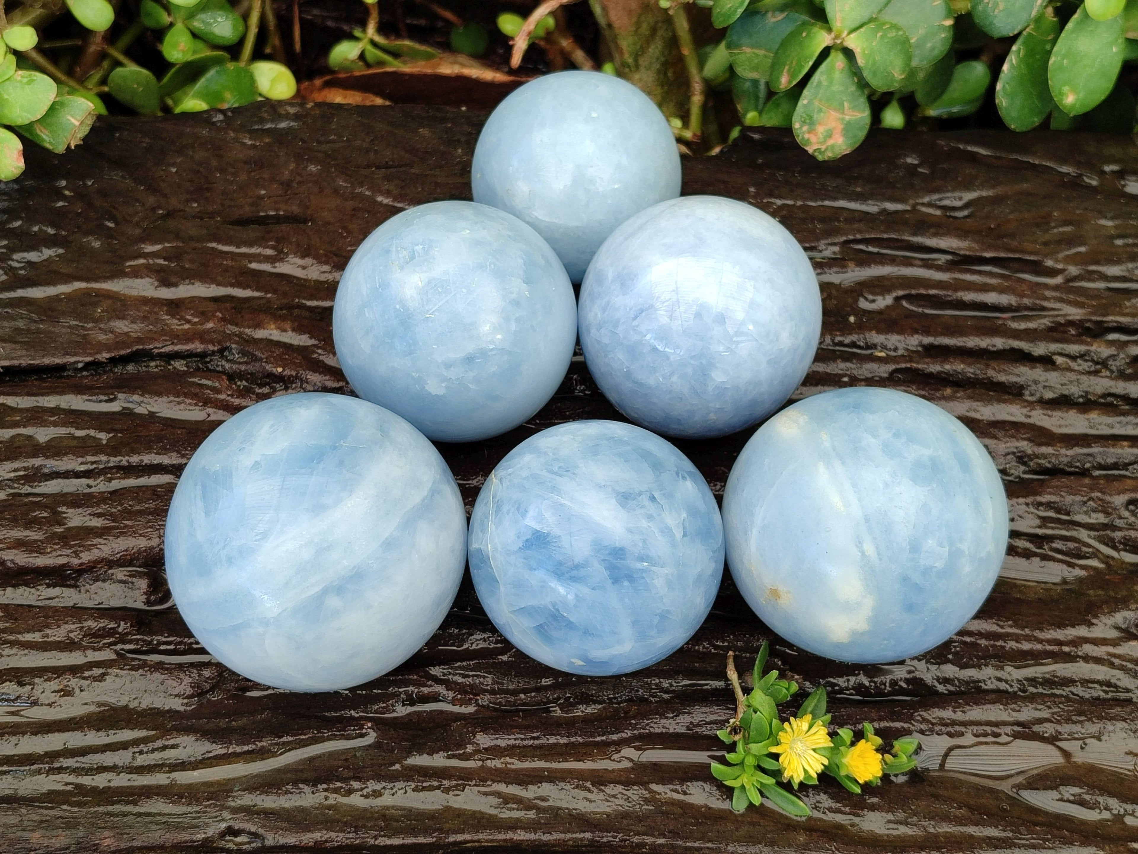 Polished Blue Calcite Spheres x 6 From Madagascar - Toprock Gemstones and Minerals 