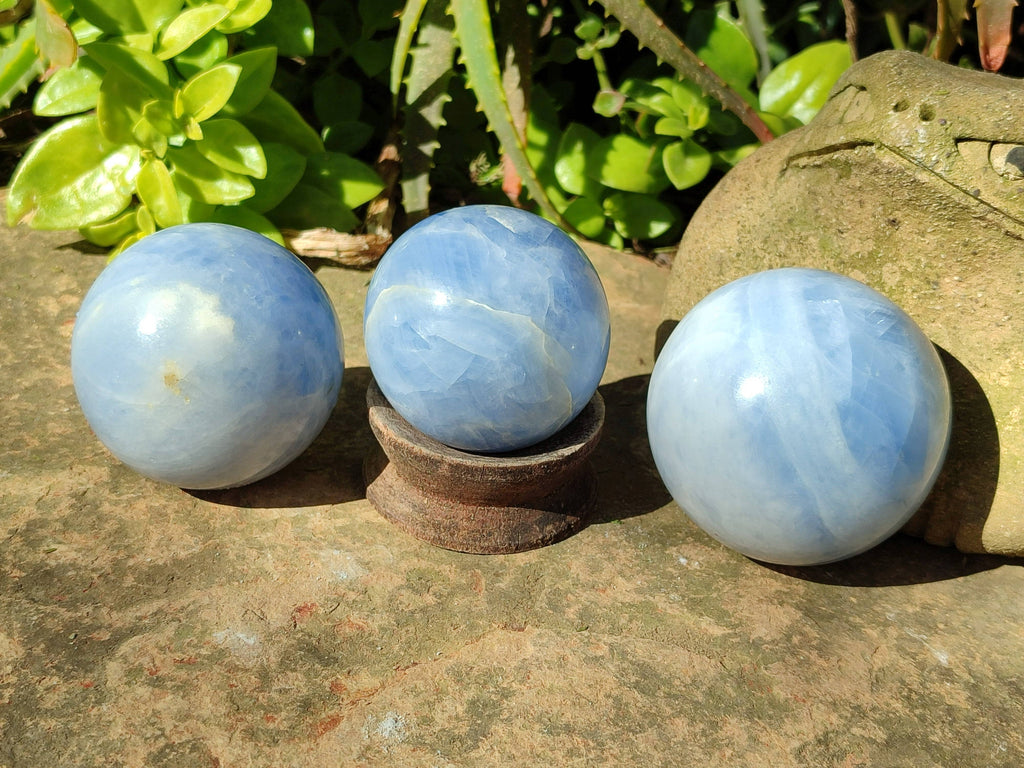 Polished Blue Calcite Spheres x 6 From Madagascar - Toprock Gemstones and Minerals 
