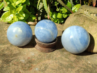 Polished Blue Calcite Spheres x 6 From Madagascar