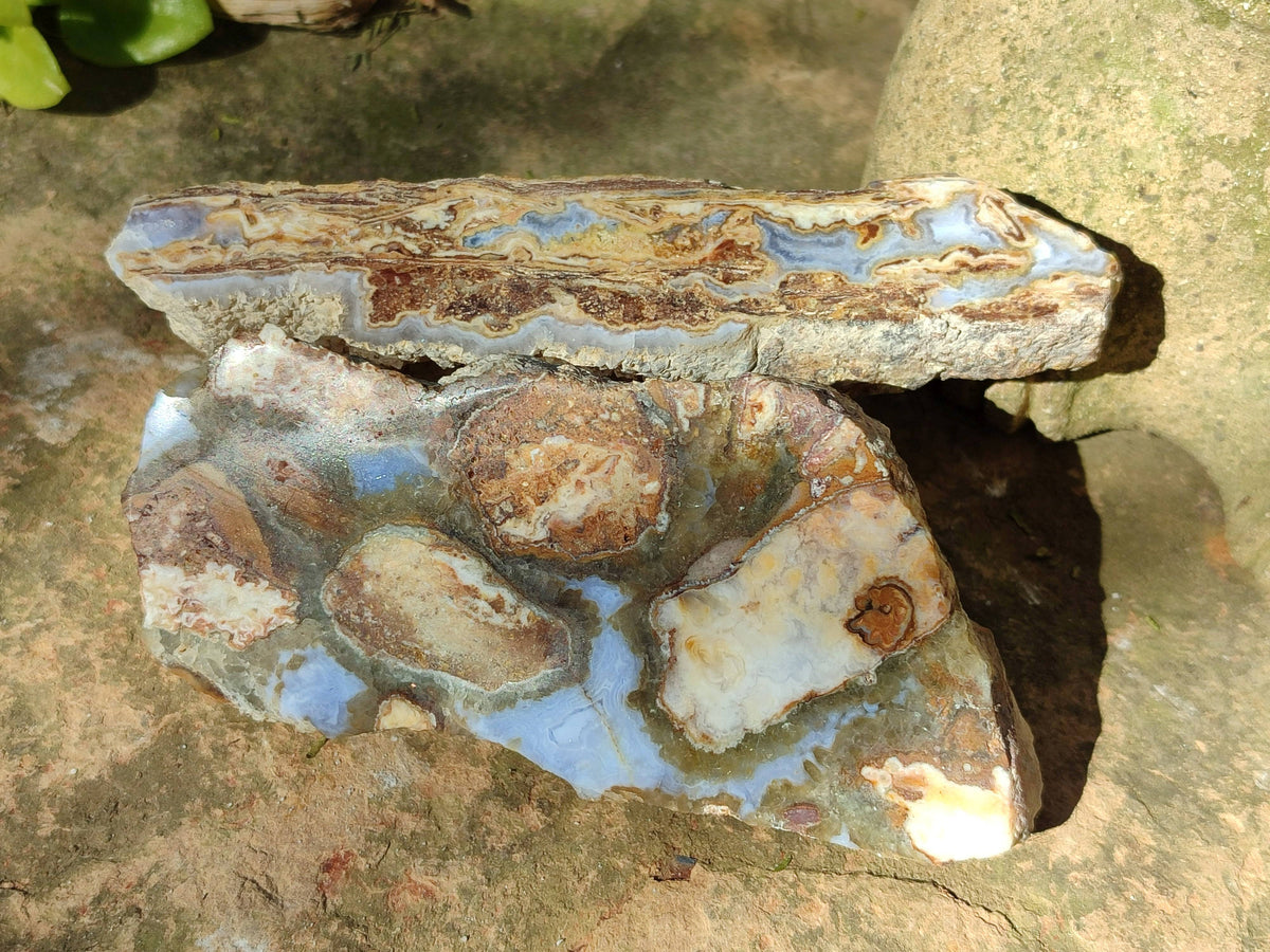 Polished On One Side 'Crazy' Blue Lace Agate x 7 From Namibia - Toprock Gemstones and Minerals 