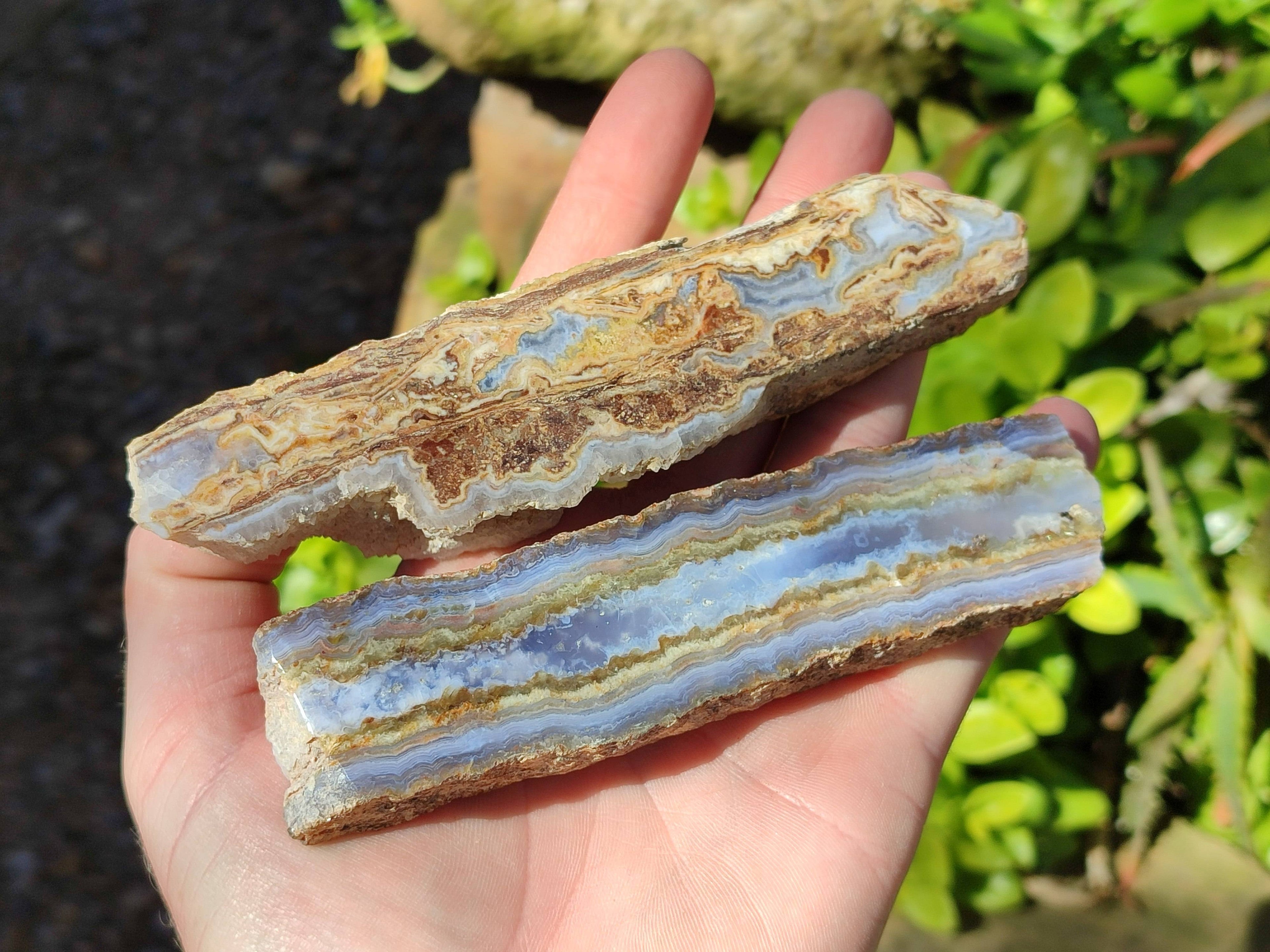 Polished On One Side 'Crazy' Blue Lace Agate x 7 From Namibia - Toprock Gemstones and Minerals 