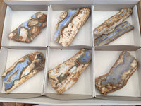 Polished On One Side 'Crazy' Blue Lace Agate x 7 From Namibia