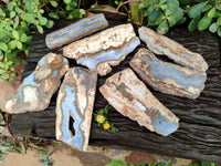 Polished On One Side 'Crazy' Blue Lace Agate x 7 From Namibia