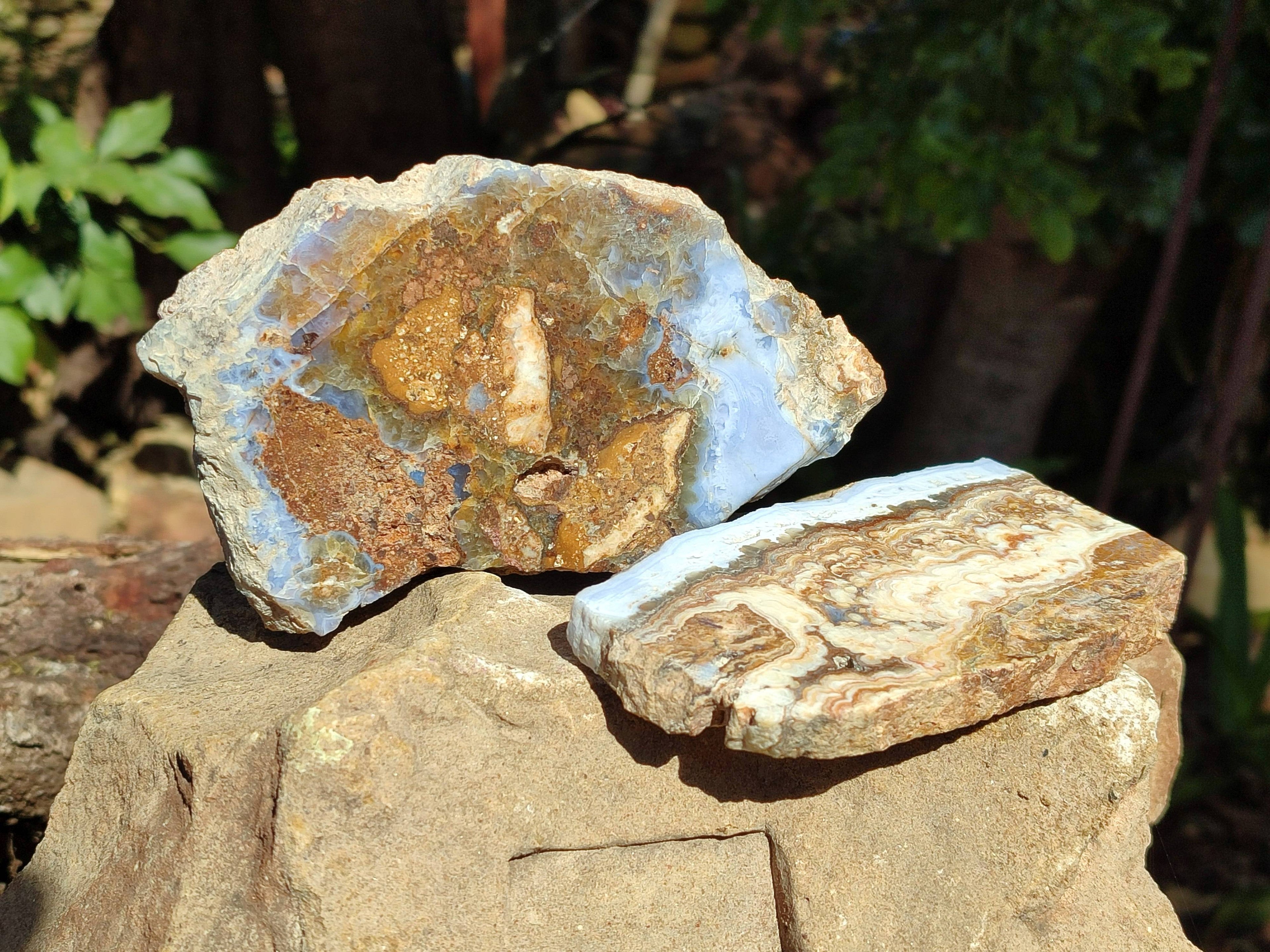 Polished On One Side 'Crazy' Blue Lace Agate x 4 From Namibia - Toprock Gemstones and Minerals 