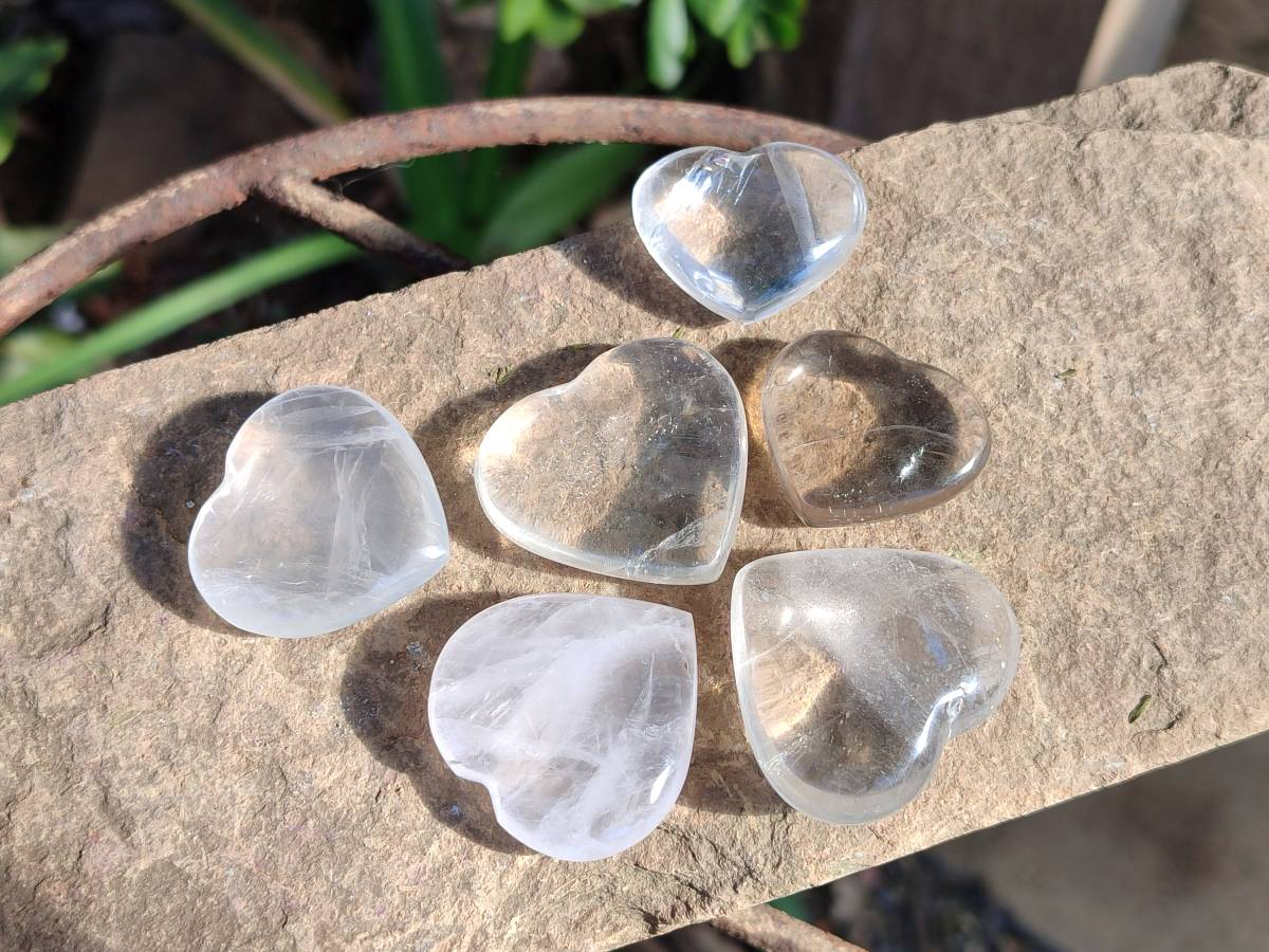 Polished Clear Quartz Hearts x 35 From Madagascar - Toprock Gemstones and Minerals 