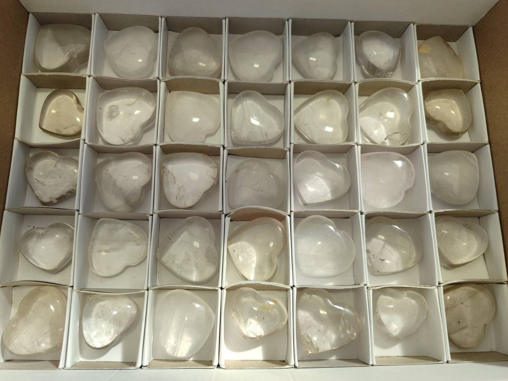 Polished Clear Quartz Hearts x 35 From Madagascar - Toprock Gemstones and Minerals 