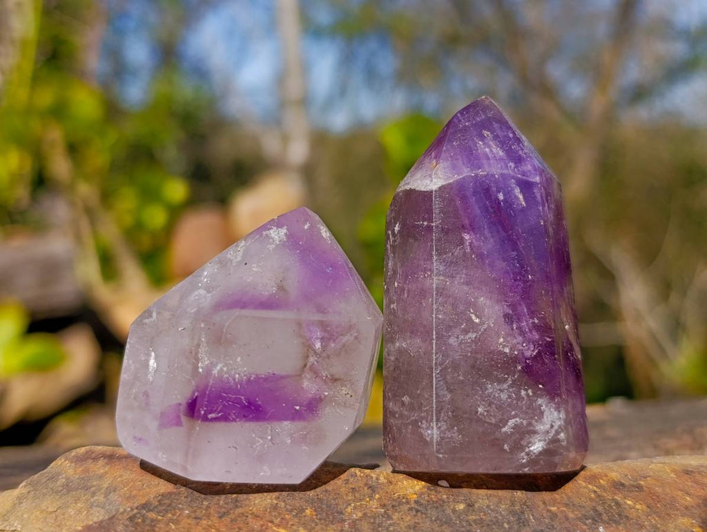 Polished Window Amethyst Crystals x 12 From Madagascar - Toprock Gemstones and Minerals 