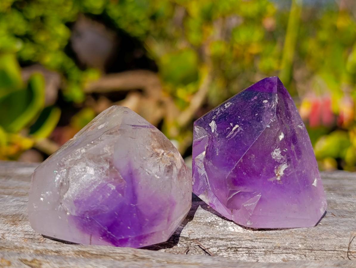 Polished Window Amethyst Crystals x 12 From Madagascar - Toprock Gemstones and Minerals 