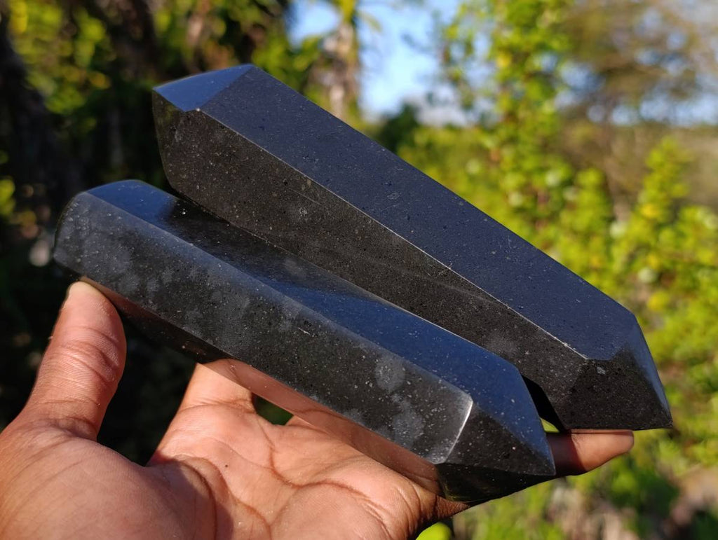 Polished Double Terminated Black Basalt Points x 4 From Madagascar - Toprock Gemstones and Minerals 