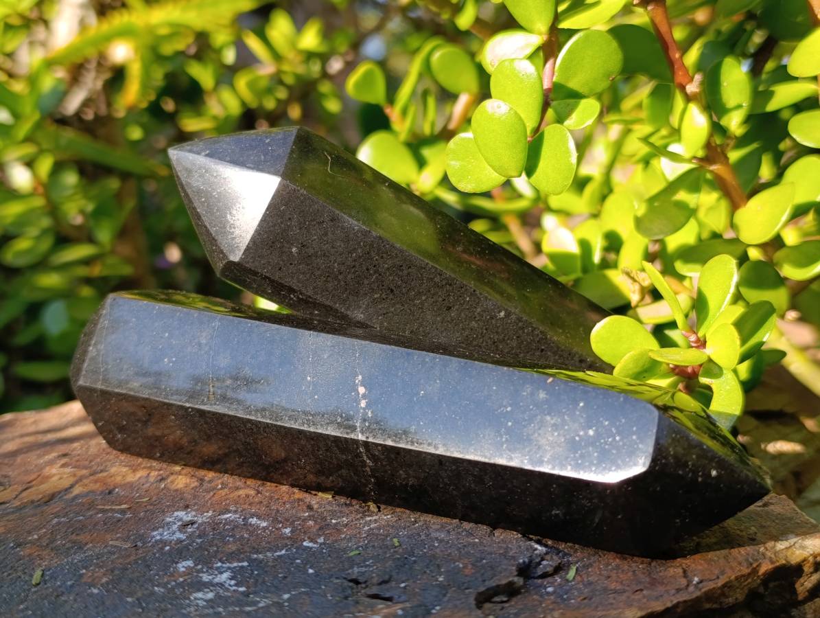 Polished Double Terminated Black Basalt Points x 4 From Madagascar - Toprock Gemstones and Minerals 