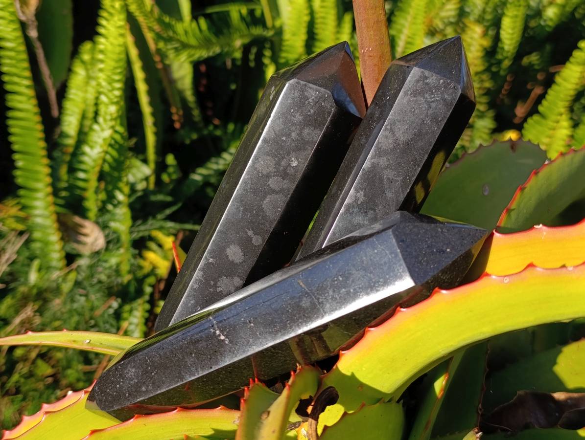 Polished Double Terminated Black Basalt Points x 4 From Madagascar - Toprock Gemstones and Minerals 