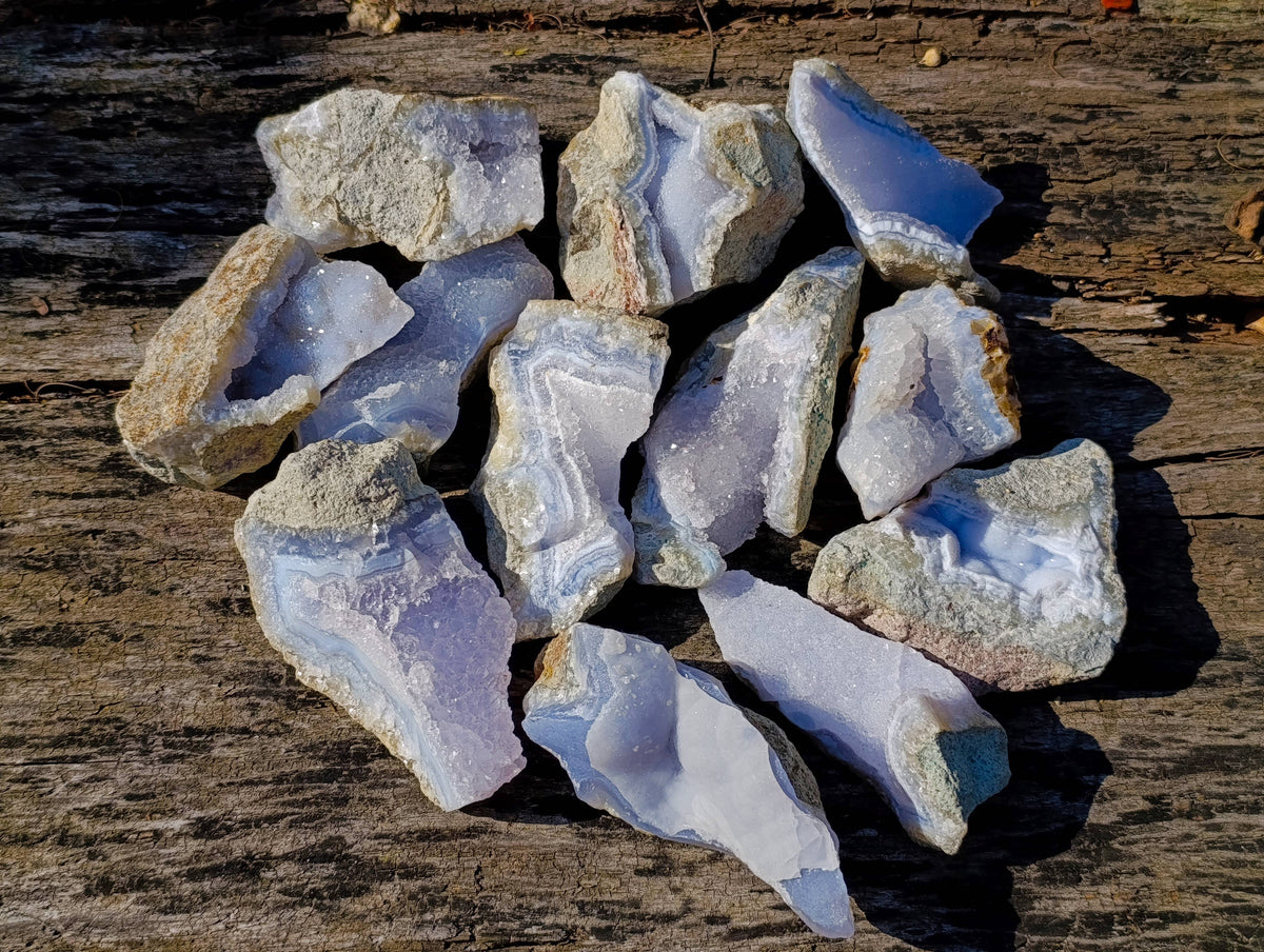 Natural Blue Lace Agate Geode Specimens x 12 From Malawi - Toprock Gemstones and Minerals 