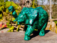 Hand Made Flower Banded Malachite Elephant Carving x 1 From Congo