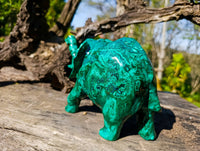 Hand Made Flower Banded Malachite Elephant Carving x 1 From Congo