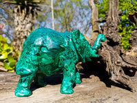 Hand Made Flower Banded Malachite Elephant Carving x 1 From Congo