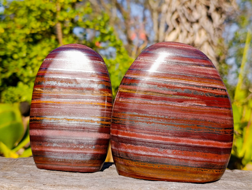Polished Banded Tiger Iron Jasper Standing Free Forms x 2 From South Africa - Toprock Gemstones and Minerals 